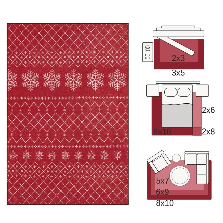 RUGKING Christmas Rug 2x3 Red Doormat New Year Decor Snowflakes Entry Rug Non-Slip Low pile Holid... | Walmart (US)