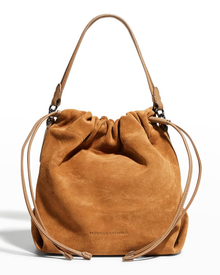 Brunello Cucinelli Small Monili Suede Bucket Bag | Neiman Marcus