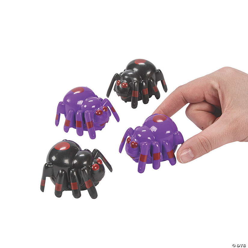 2" x 1 1/2" Mini Halloween Black & Purple Plastic Spider Pull-Back Toys - 12 Pc. | Oriental Trading Company