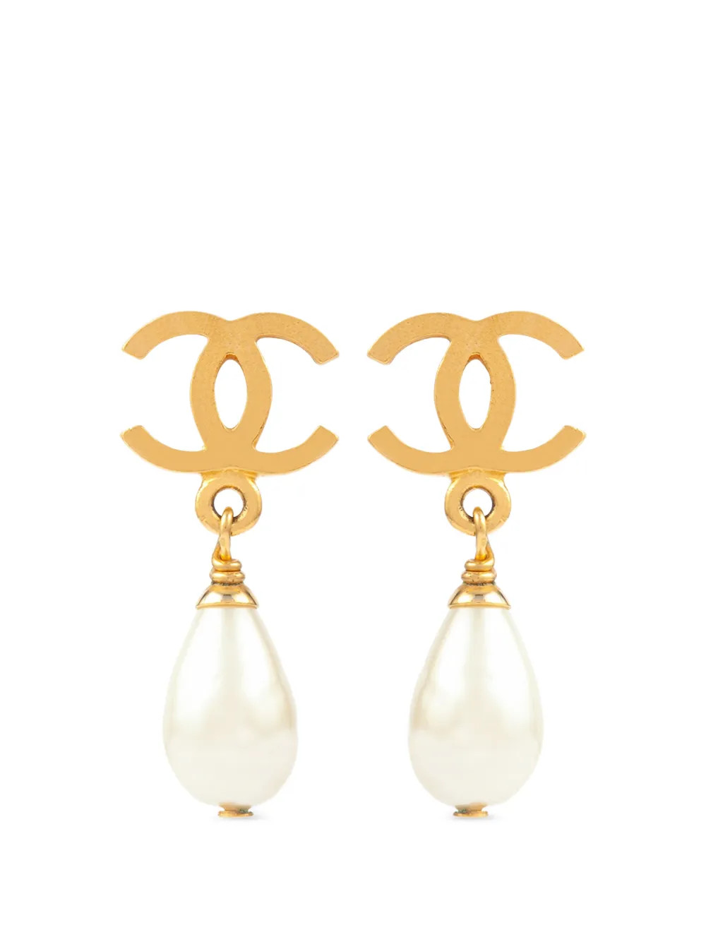 CHANEL Pre-Owned 1996 Interlocking-CC faux-pearl earrings - Gold | Farfetch Global