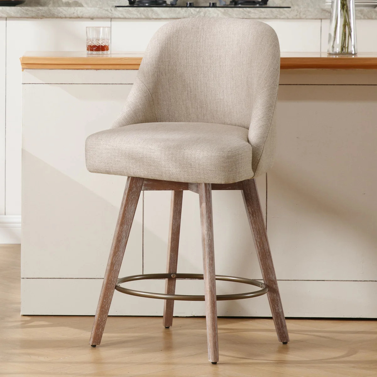 Malery Swivel Upholstered Counter Stool with Solid Wood Frame | Wayfair North America