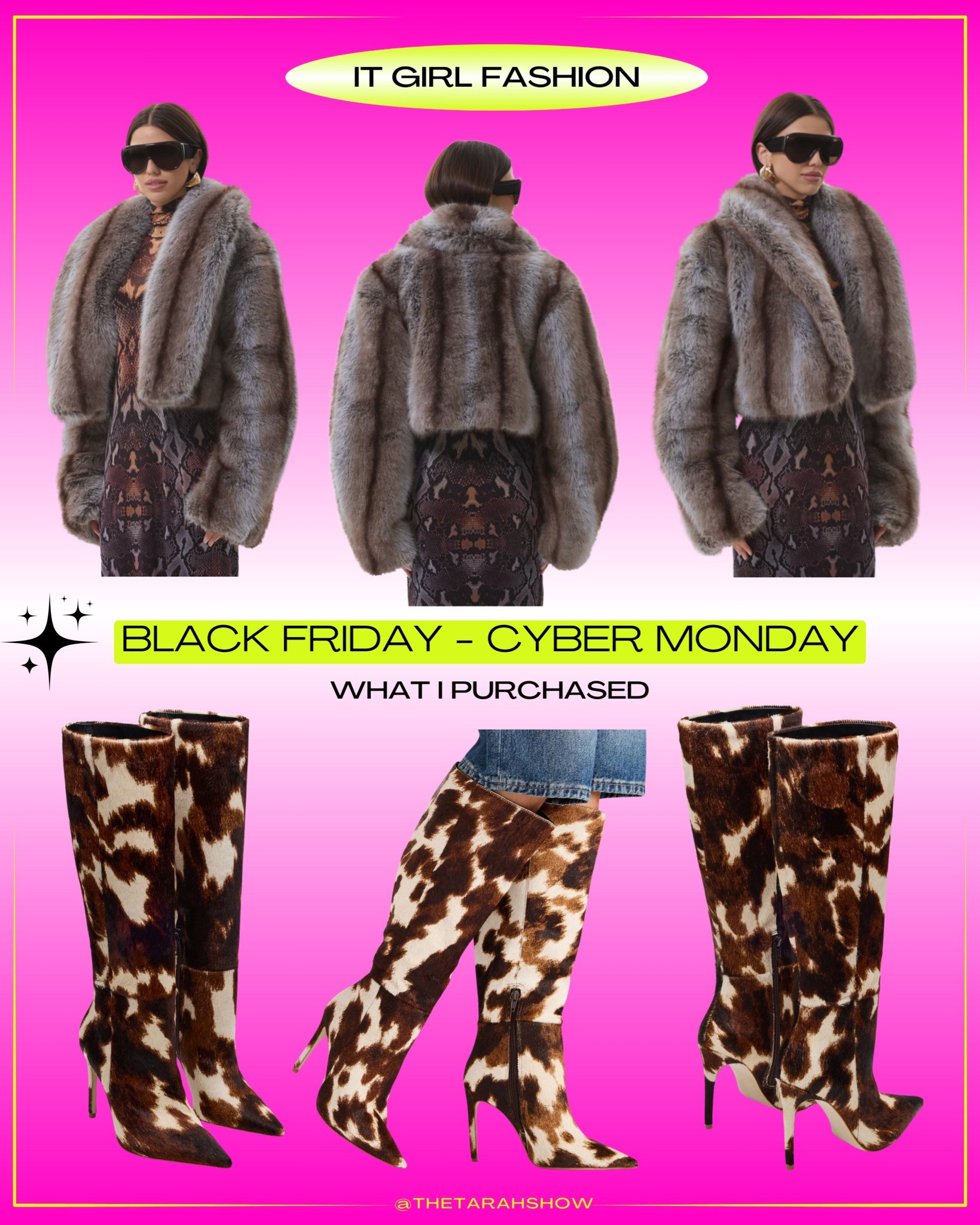 These are 2 of my holiday sale purchases. I'm obsessed with these calf-hair cow-print boots. They run true to size and are available in wide calf, too. This faux fur just screamed my name. I can't wait to style her😍

#LTKHoliday #LTKSaleAlert #LTKCyberWeek