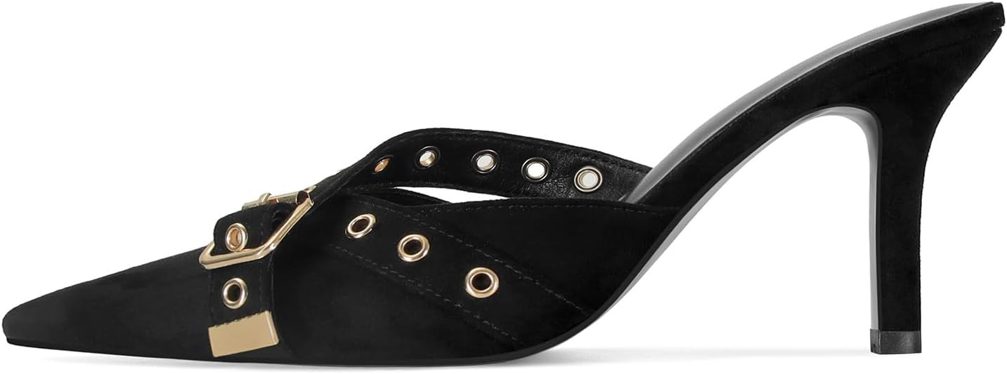 Dsevht Black Kitten Heels for Women Pointed Closed Toe Dressy Bow Heel Vintage Heeled Mules Sexy ... | Amazon (US)