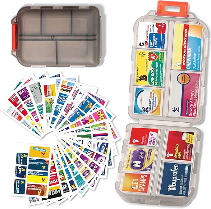 Pill Organizer with Medicine Labels Travel Daily Pill Container Mini Medication Organizer Storage... | Amazon (US)
