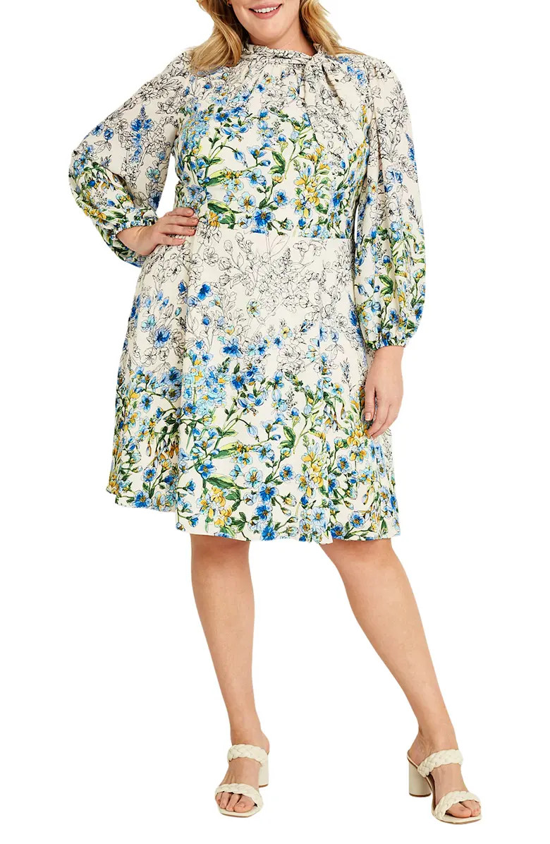 Floral Tie Neck Long Sleeve Dress | Nordstrom