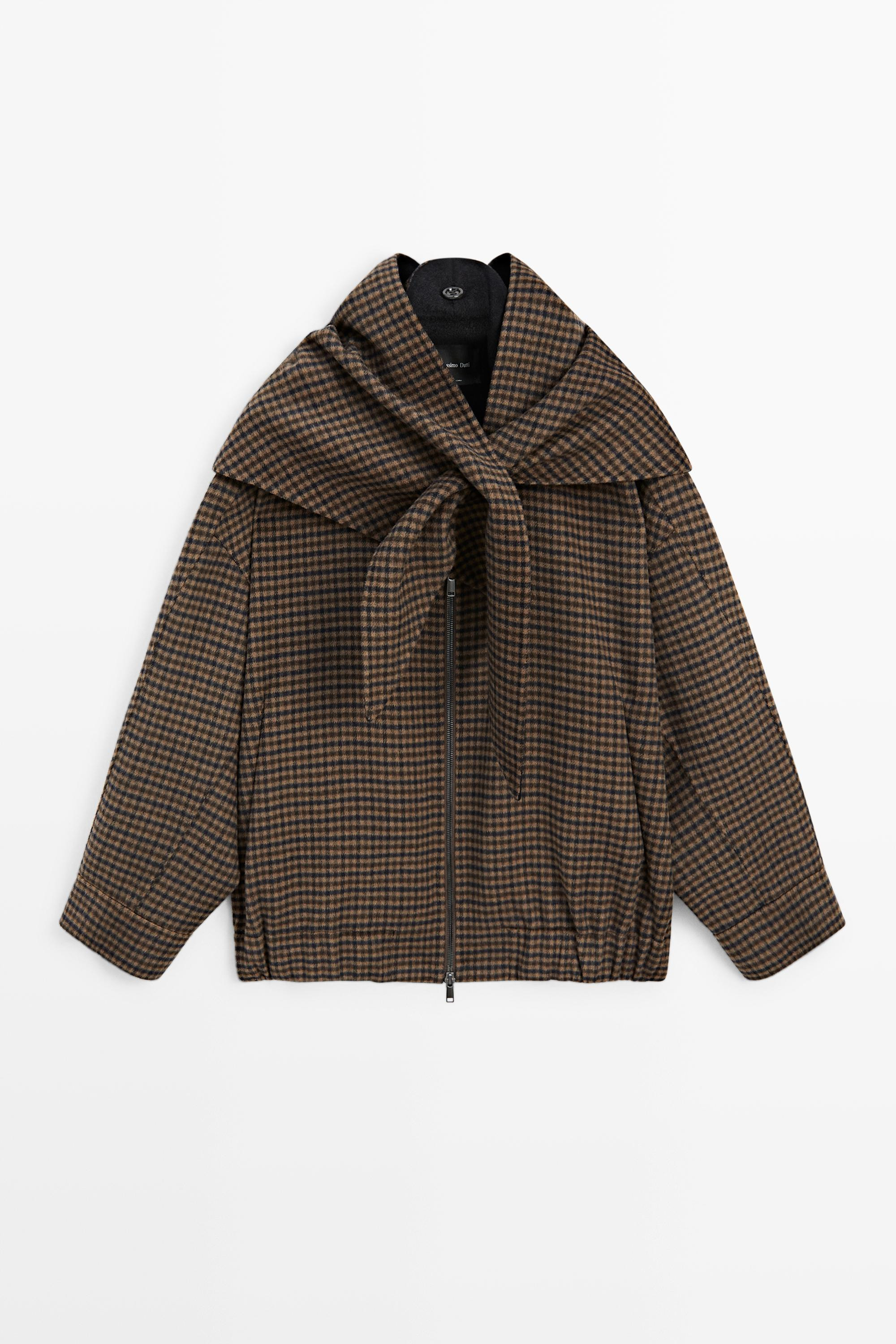 Gingham bomber jacket with scarf | Massimo Dutti UK