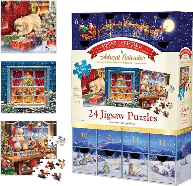 EuroGraphics Classic Christmas by Simon Treadwell Advent Calendar with 24 Christmas Jigsaw Puzzle... | Amazon (US)