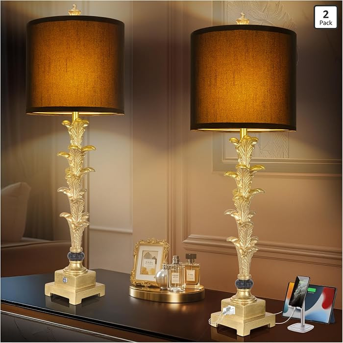 Table Lamps Set of 2 for Living Room, 3-Way Dimmable Touch Buffet Lamps with USB A+C Ports, Gold ... | Amazon (US)