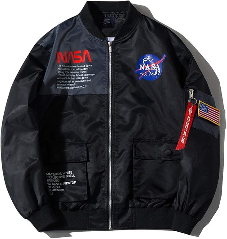 Wildswan Men Biker Bomber Jacket, NASA MA-1 Military Flight Jacket Light Air Force Moto Street Co... | Amazon (US)