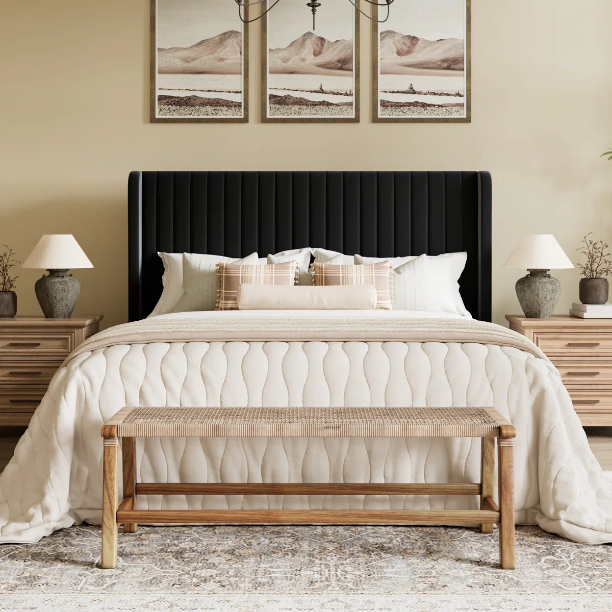 Candler Velvet Upholstered Platform Bed with Wingback Headboard and Wooden Slats | Wayfair North America