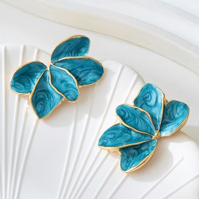 Alilang Women's Enamel Flower Statement Earrings - Blue | Target