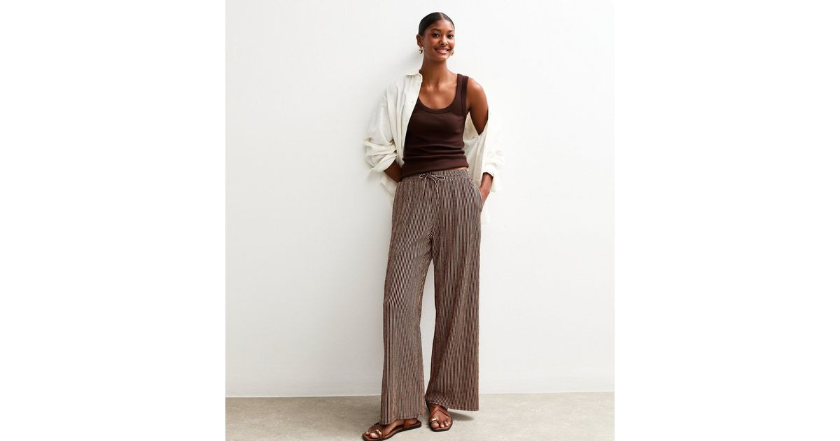 Brown Striped Drawstring Waist Wide Leg Trousers | New Look | New Look (UK)