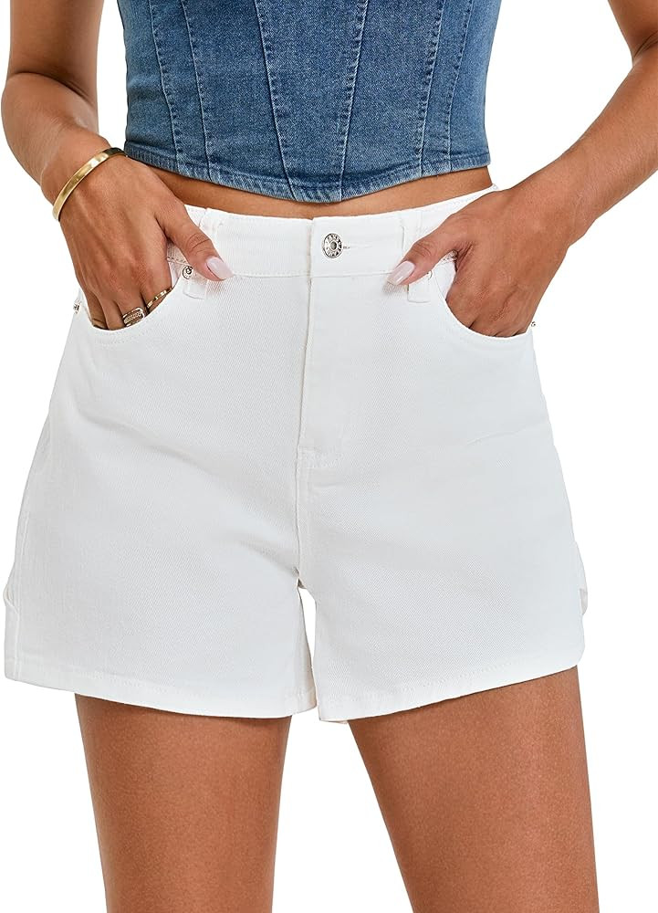 luvamia Jean Shorts for Women Trendy High Waisted Denim Shorts Carpenter Stretchy Summer Casual M... | Amazon (US)