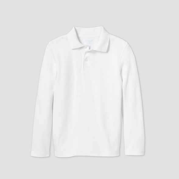 Boys' Long Sleeve Interlock Uniform Polo Shirt - Cat & Jack™ White | Target