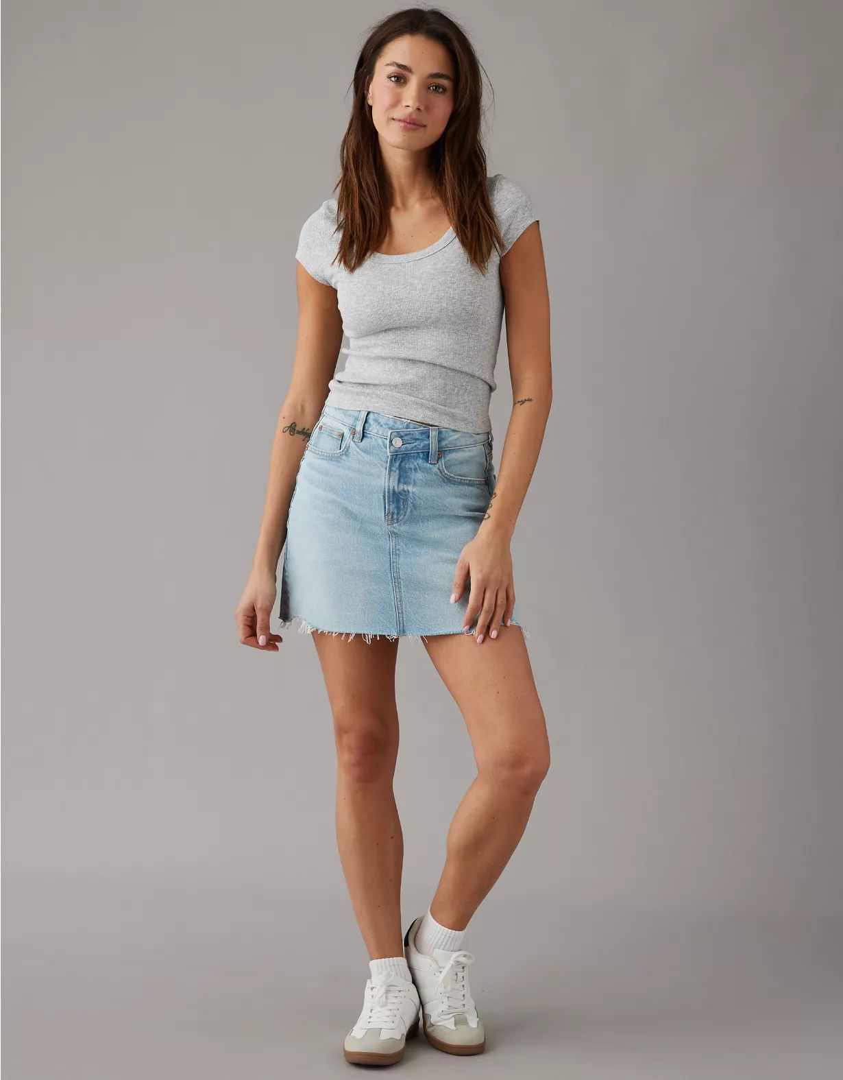 AE Stretch Crossover High-Waisted Perfect Denim Mini Skirt | American Eagle Outfitters (US & CA)