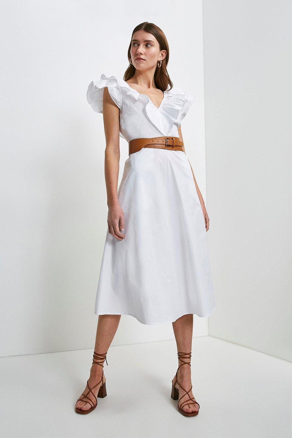 Cotton Poplin Ruffle Dress | Karen Millen UK & IE