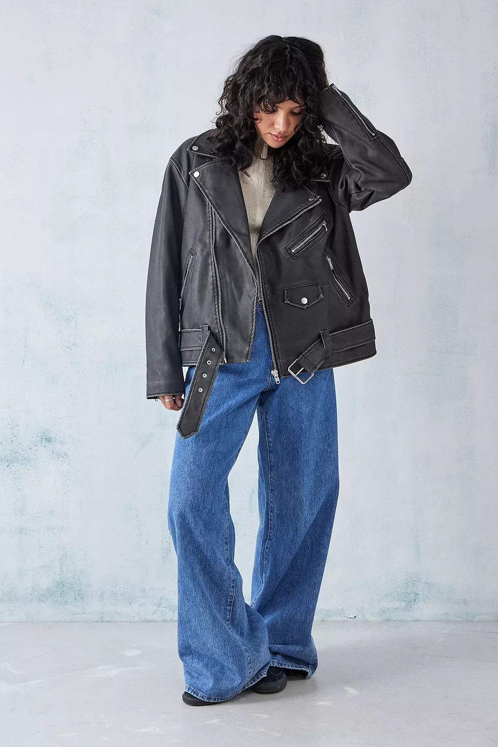 UO Faux Leather Oversized Biker Jacket | Urban Outfitters (EU)