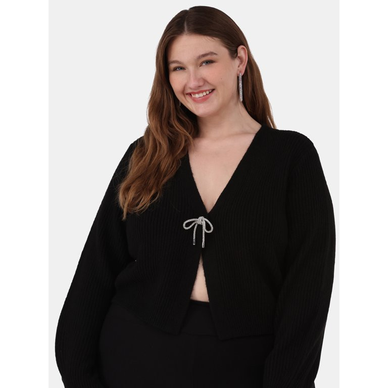 No Boundaries Rhinestone Bow Cardigan, Women's | Walmart (US)