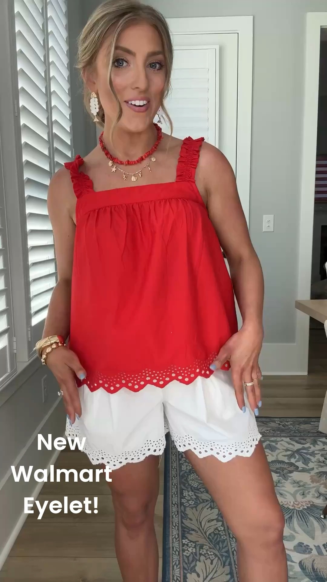 Red, white, and cute 🤍❤️ This Walmart outfit is giving effortless summer style with the prettiest eyelet details! The red tank is lightweight and breezy, and these white eyelet shorts are seriously adorable for summer holidays, vacations, or everyday wear. Such a fun patriotic inspired outfit without being over the top!

#WalmartFashion #SummerStyle #RedWhiteAndBlue #PatrioticStyle #EyeletDetails #WalmartFinds #AffordableFashion #SummerOutfitIdeas #VacationStyle #WalmartStyle #OOTD #HeadToToeWalmart #CasualSummerOutfit #BeachStyle #EverydayFashion

#LTKootd #LTKPetite