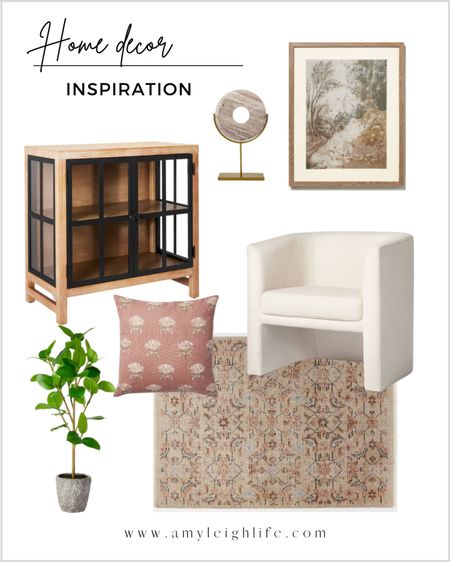 Home decor inspiration. 

Faux plant, faux tree, artificial tree, accent chair, barrel chair, target, studio McGee, Persian rug, area rug, shelf decor, framed wall art, wood and glass cabinet, throw pillow

#homedecor

#LTKunder50 #LTKunder100 #LTKhome