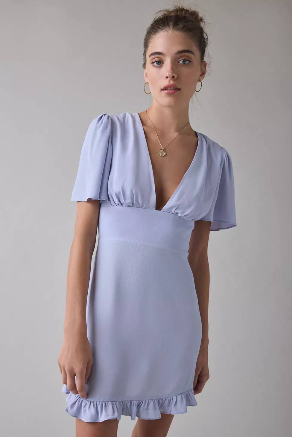 Kimchi Blue Dinner Date Plunging Flutter Sleeve Mini Dress | Urban Outfitters (US and RoW)