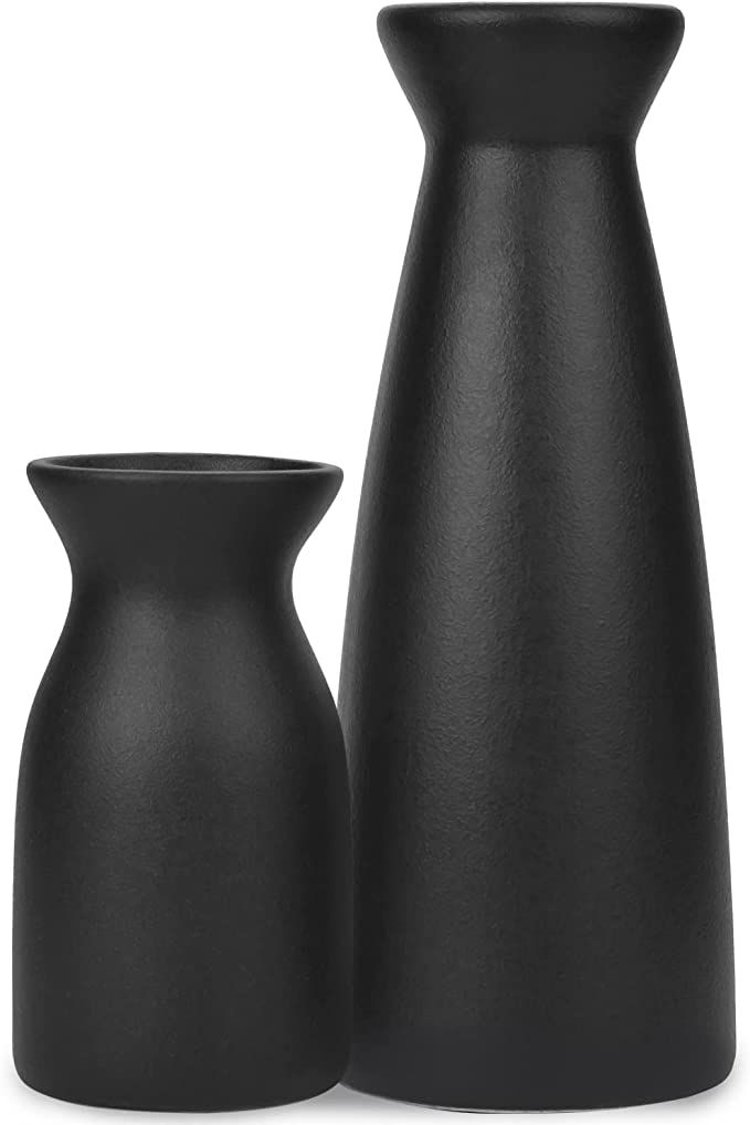 Amazon.com: Ceramic Vase Set of 2, Black Matte Boho Vase for Decorative Dried Flowers Pampas Gras... | Amazon (US)