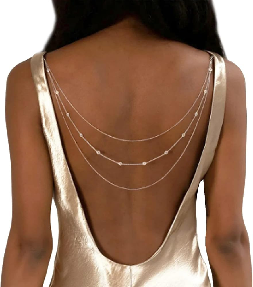Elegant Multi Layered Rhinestone Back Chain Jewelry Crystal Bridal Back Necklace Chain Sexy Bikin... | Amazon (US)