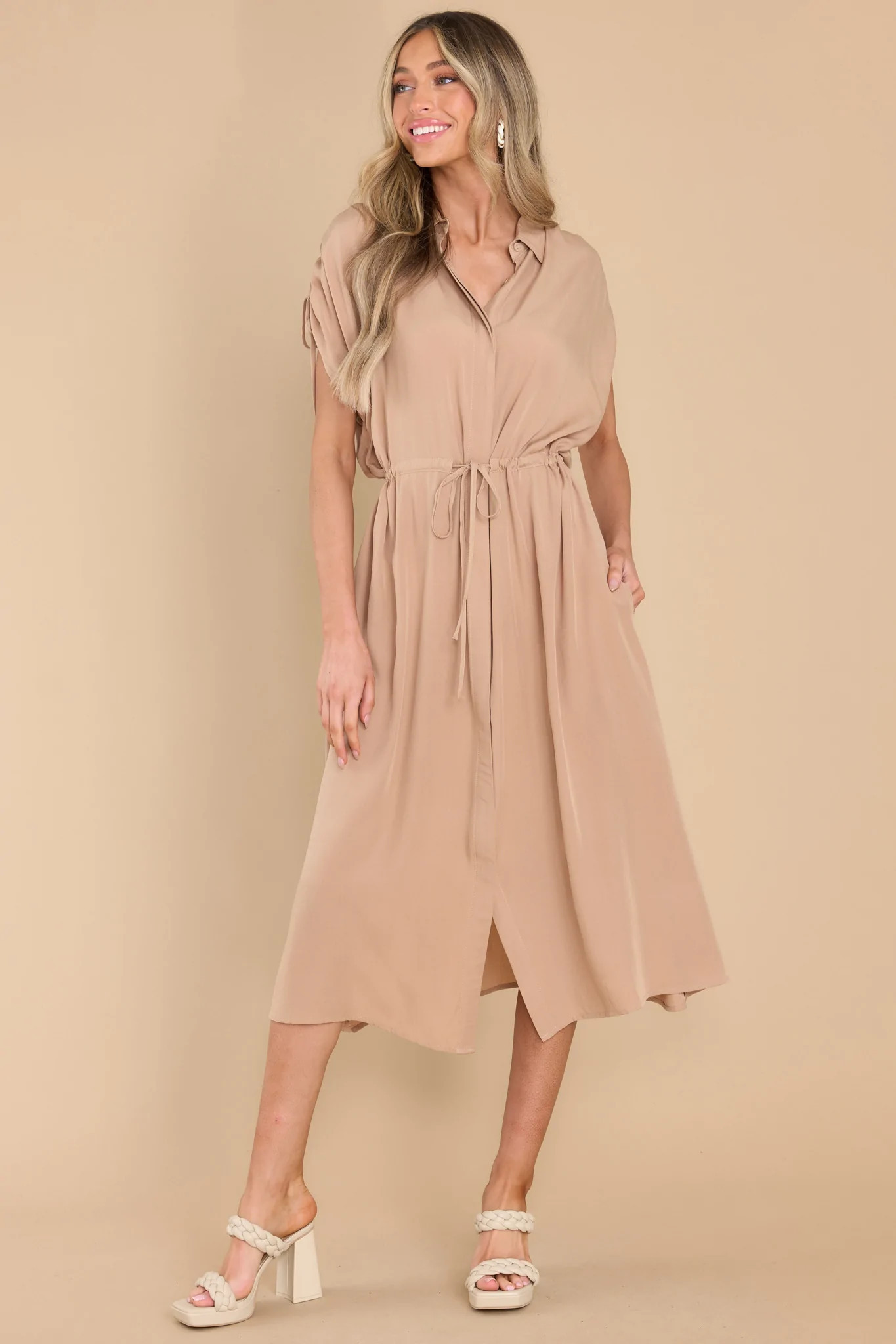 Count On Cozy Tan Midi Dress | Red Dress 