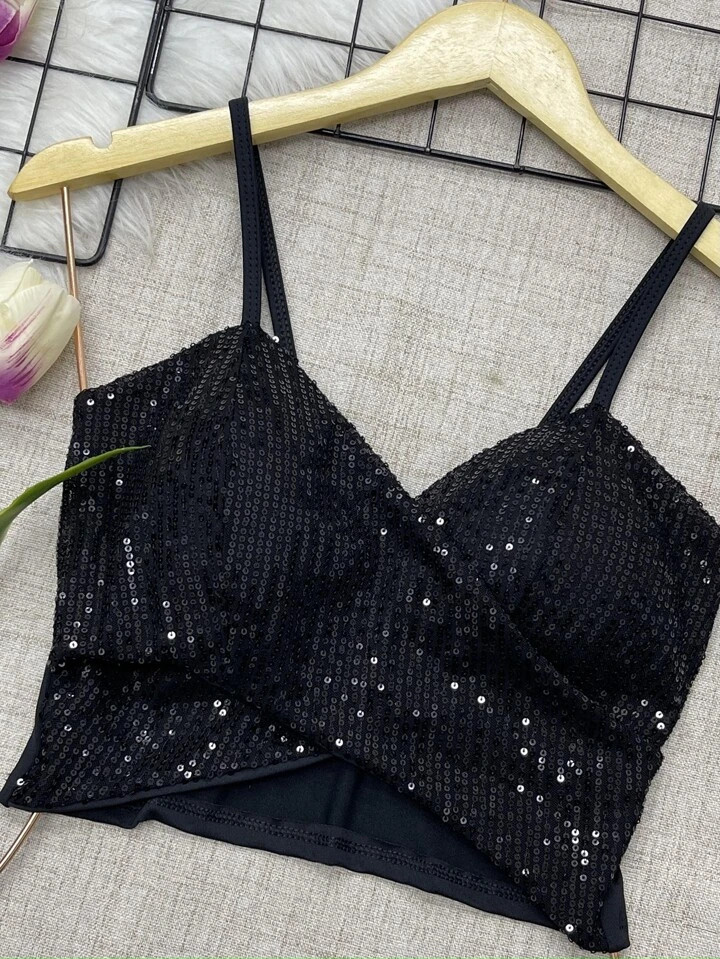 cropped feminina com bojo em paete \ brilho | SHEIN
