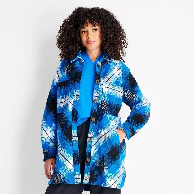 Women's Shirred Back Shacket - Future Collective™ With Kahlana Barfield Brown Plaid | Target