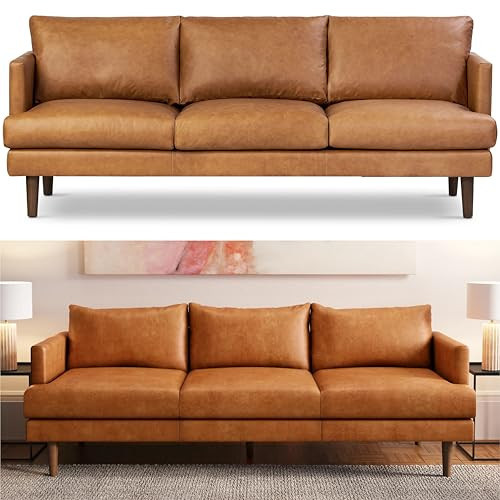 POLY & BARK Girona 88" Sofa – Cognac Tan Full-Grain Pure-Aniline Italian Leather, Feather-Down Cushions, Kiln-Dried Solid Wood Frame, Walnut Legs | Amazon (US)