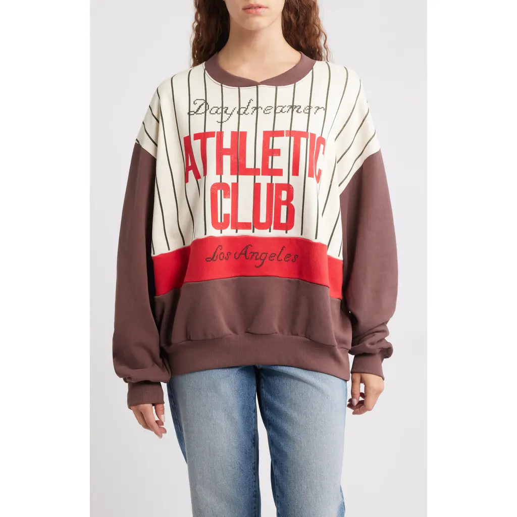 Daydreamer Athletic Club Colorblock Cotton Graphic Sweatshirt in Brown Combo at Nordstrom Rack, Size Large/x-Large | Nordstrom Rack