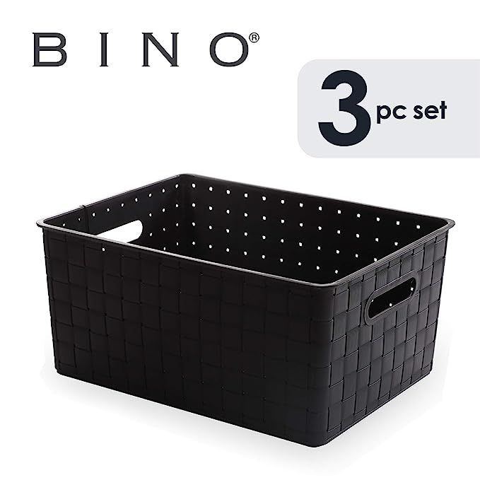 BINO Woven Plastic Storage Basket (3PK- L, Black) | Amazon (US)
