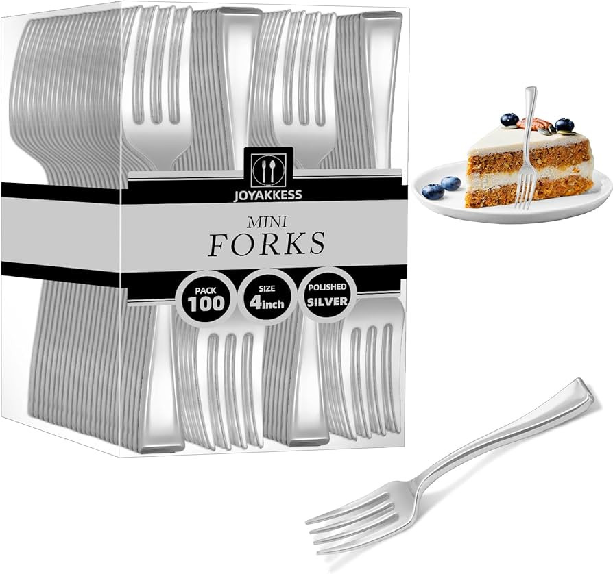 100 PCS Silver Mini Forks Heavy Duty, 4 inch Silver Plastic Fork, Mini Forks for Appetizers, Dess... | Amazon (US)
