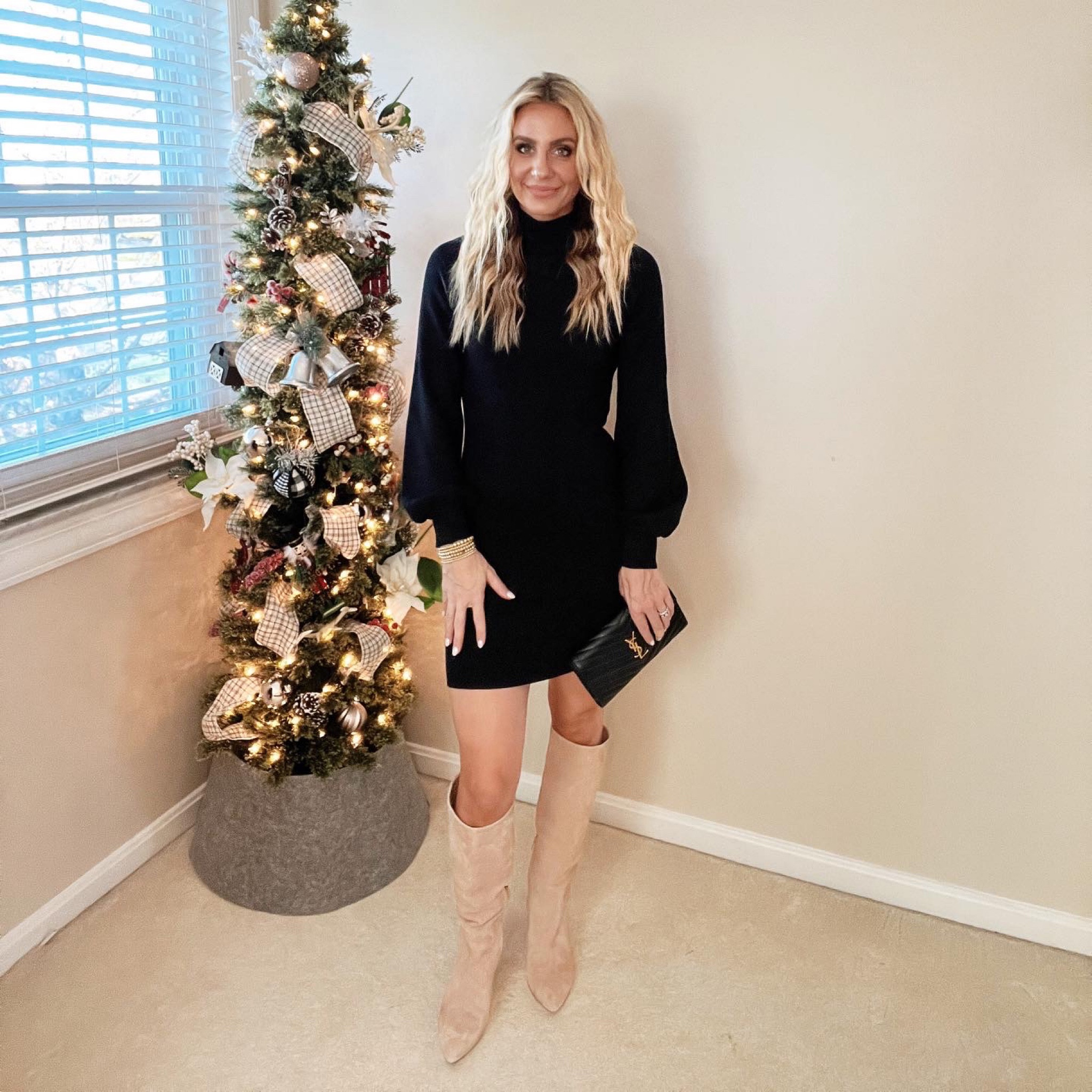 Holiday outfit! Christmas party dress with boots. Perfect for any holiday occasion  

#LTKstyletip #LTKSeasonal #LTKHoliday
