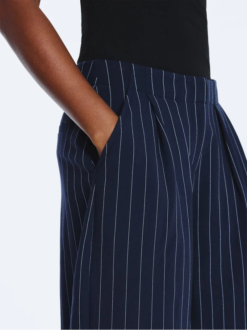 Scoop Women’s Pleated Culotte Pinstripe Pants, 22.5'' Inseam, Sizes 0-18 | Walmart (US)