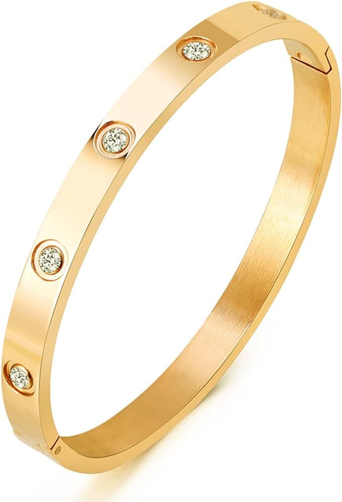 AD Jewelry 18 K Gold Plated Love Bangle Bracelet Stone Stainless Steel Bangle for Love … | Amazon (US)