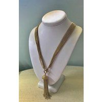 Eloxal Gold Tassel Necklace + Detachable Pendant 7.5"" Extender/Bracelet 6 Strand Chain 33 Inch 3 Pc | Etsy (US)