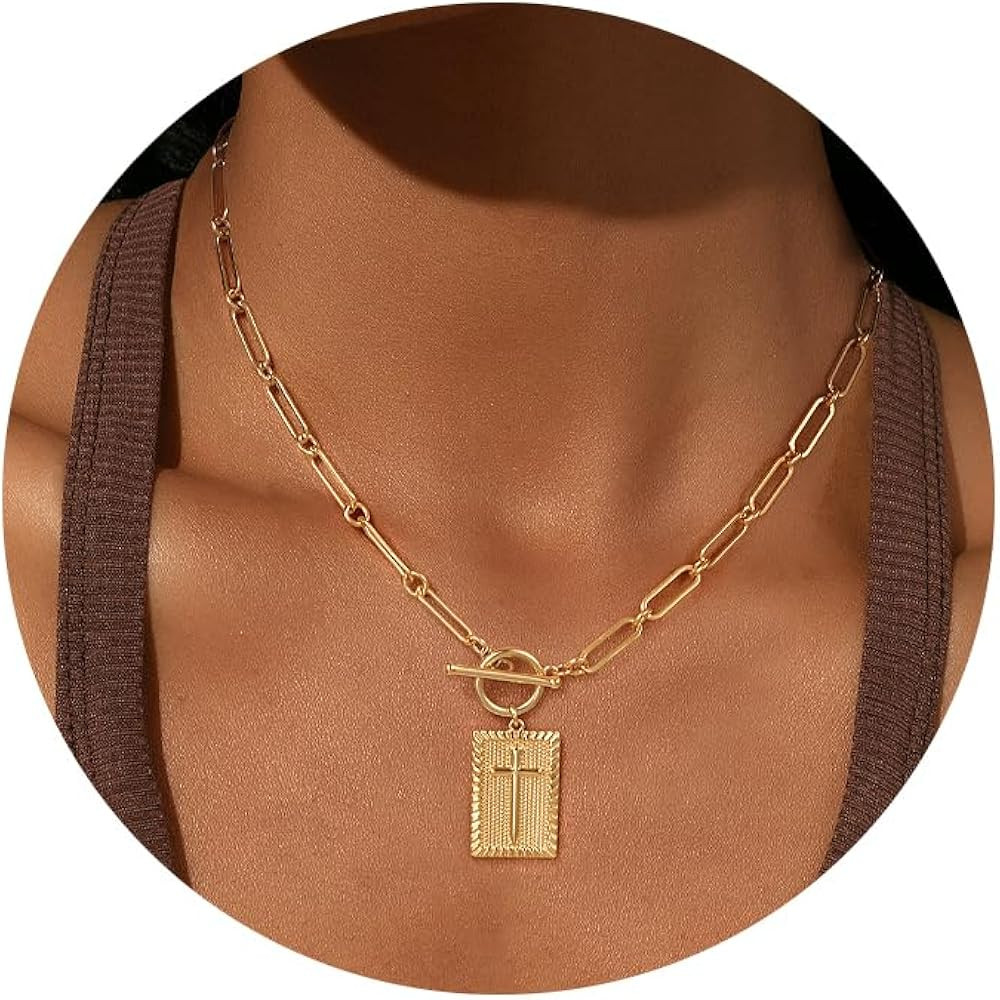 14K Gold Plated and Silver Plated Cross Necklace for Women, Non-Tarnish Faith Jewelry with Toggle... | Amazon (US)