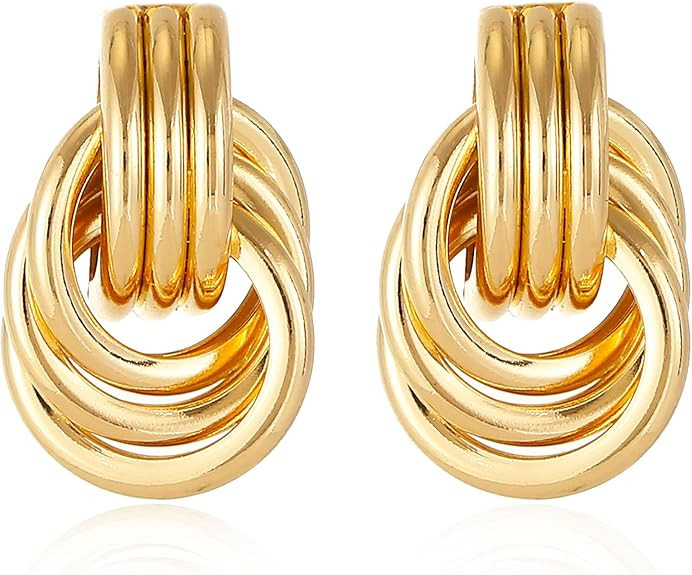 14K Gold Plated Knot Earrings for Women Gold Silver Earrings Heart Link Drop Dangle Earring Chunk... | Amazon (US)