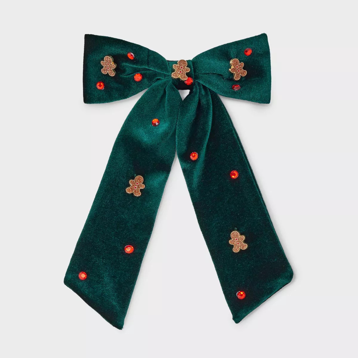 Holiday Gingerbread Icon Velvet Bow Hair Clip - Green/Brown | Target