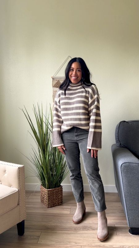 Five minute fit for my new mom friends: neutral boots, stripe sweater & grey corduroys!

#LTKstyletip #LTKSeasonal