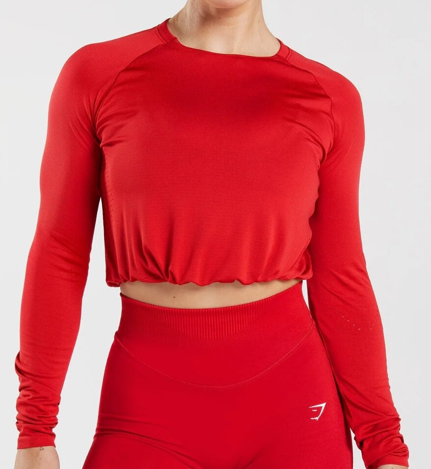 Gymshark Red Sweat Seamless Long Sleeve Crop Top | eBay US