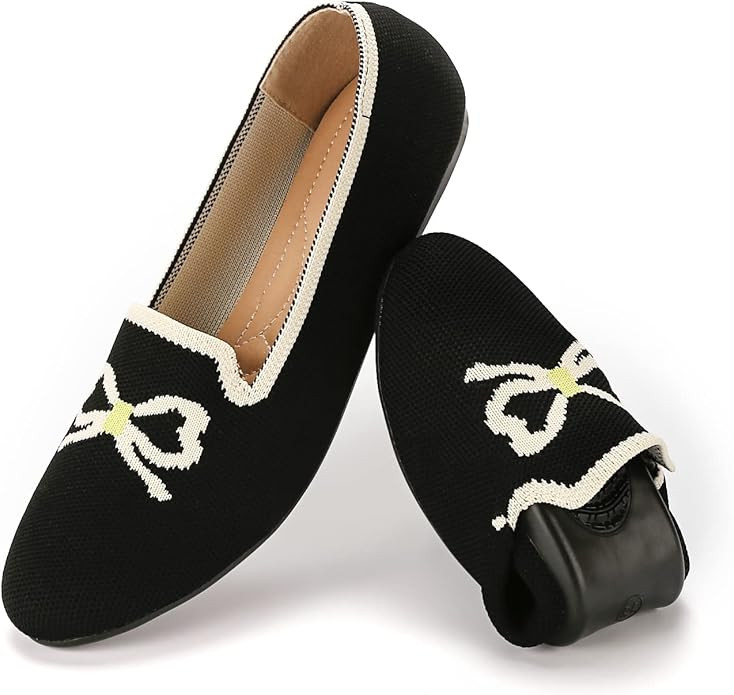 Slocyclub Women's Ballet Flats Women's Bow Print Ballet Flats Comfortable Slip On Black Mesh Dres... | Amazon (US)