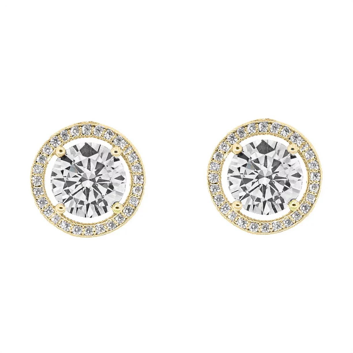Cate & Chloe Ariel 18k Yellow Gold Plated Halo Stud Earrings | CZ Crystal Earrings for Women, Gif... | Walmart (US)