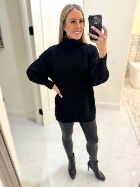 I’m obsessed with this sweater. 🖤 I have it in two colors already and it comes in a bunch of other colors that I may just have to buy. It runs loose and large so size down. I’m wearing an XS. It’s so soft!! It is perfect for leggings but I’ve managed to half tuck it into a vegan leather skirt before (see a previous post of this sweater in camel). 

The Spanx faux leather leggings are an essential for me. Long lasting and worth the price point, but I’ve linked other faux leather leggings from Pink Lily as well! 

#everypiecefits

#LTKover40 #LTKSeasonal #LTKsalealert