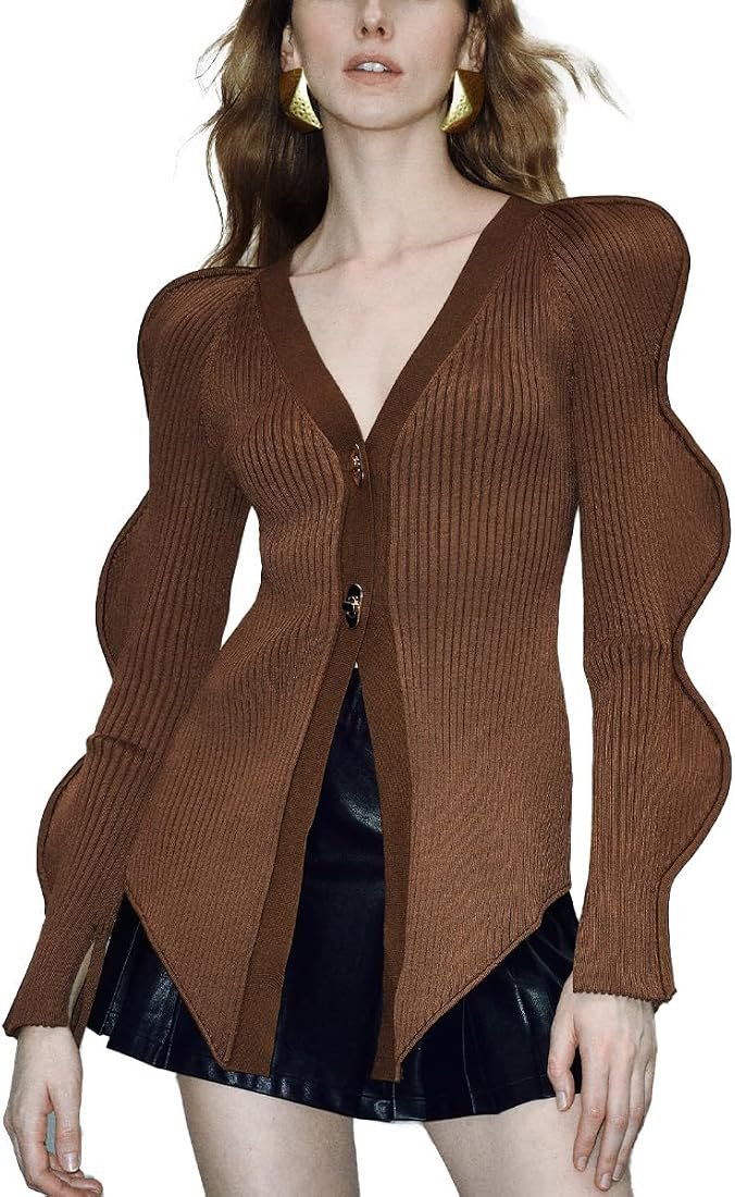 Women Cardigan Sweaters Long Sleeve Knitted V-Neck Open Front Button Down Outwear Trendy Fall Win... | Amazon (US)