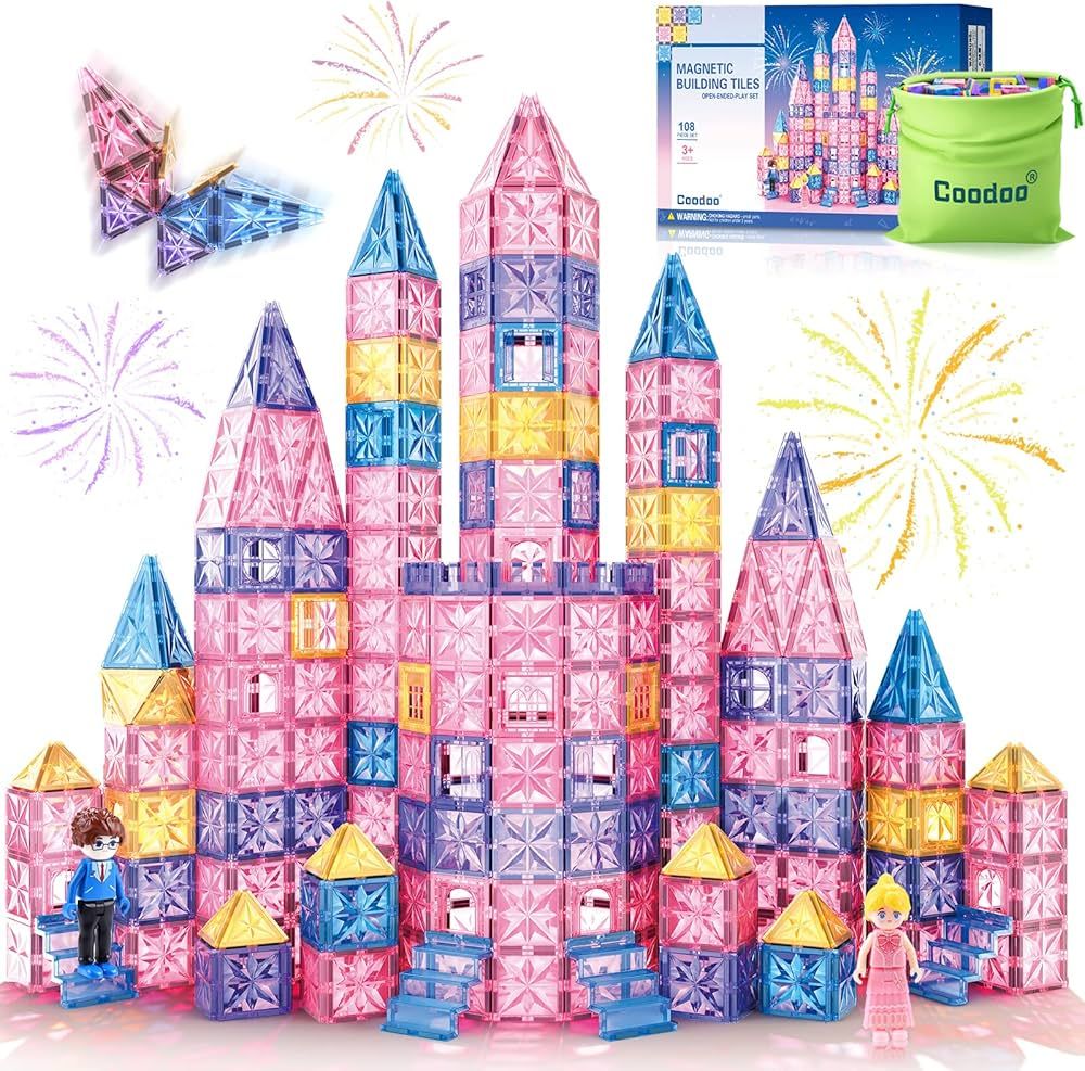 108PCS Magnetic Tiles Princess Toys for Girls Boys-STEM Kids Toys Magnetic Blocks Doll House Buil... | Amazon (US)