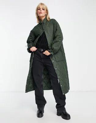 Object onion quilted midi coat in khaki | ASOS (Global)