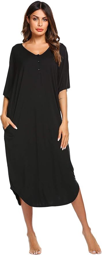 Ekouaer Nightgowns for Women Button-down Sleepwear Short Sleeve Nightshirt Plus Size Night Wear S... | Amazon (US)